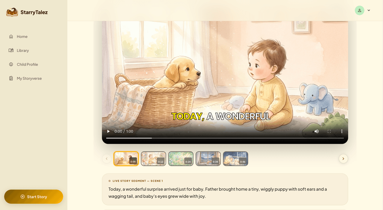 StarryTalez illustrated story player screen